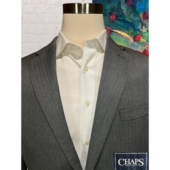 Chaps Ralph Lauren 46R Gray Herringbone Blazer Sport Coat Jacket - Picture 4 of 12